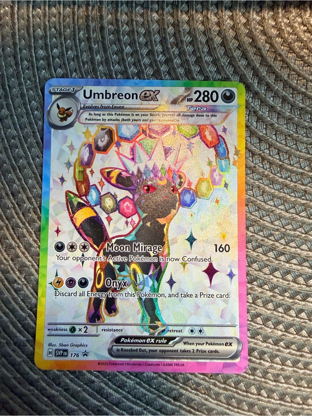 Pokemon Umbreon ex Rainbow Foil Holographic Card - Black with Multi Colors
